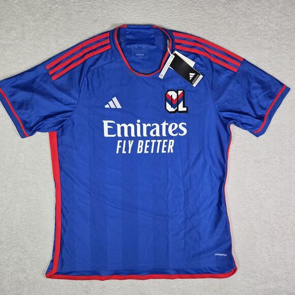 adidas Other - Adidas Olympique Lyonnais 2023-24‎ Away Jersey Blue Red IB0907 Mens XL Slim Fit